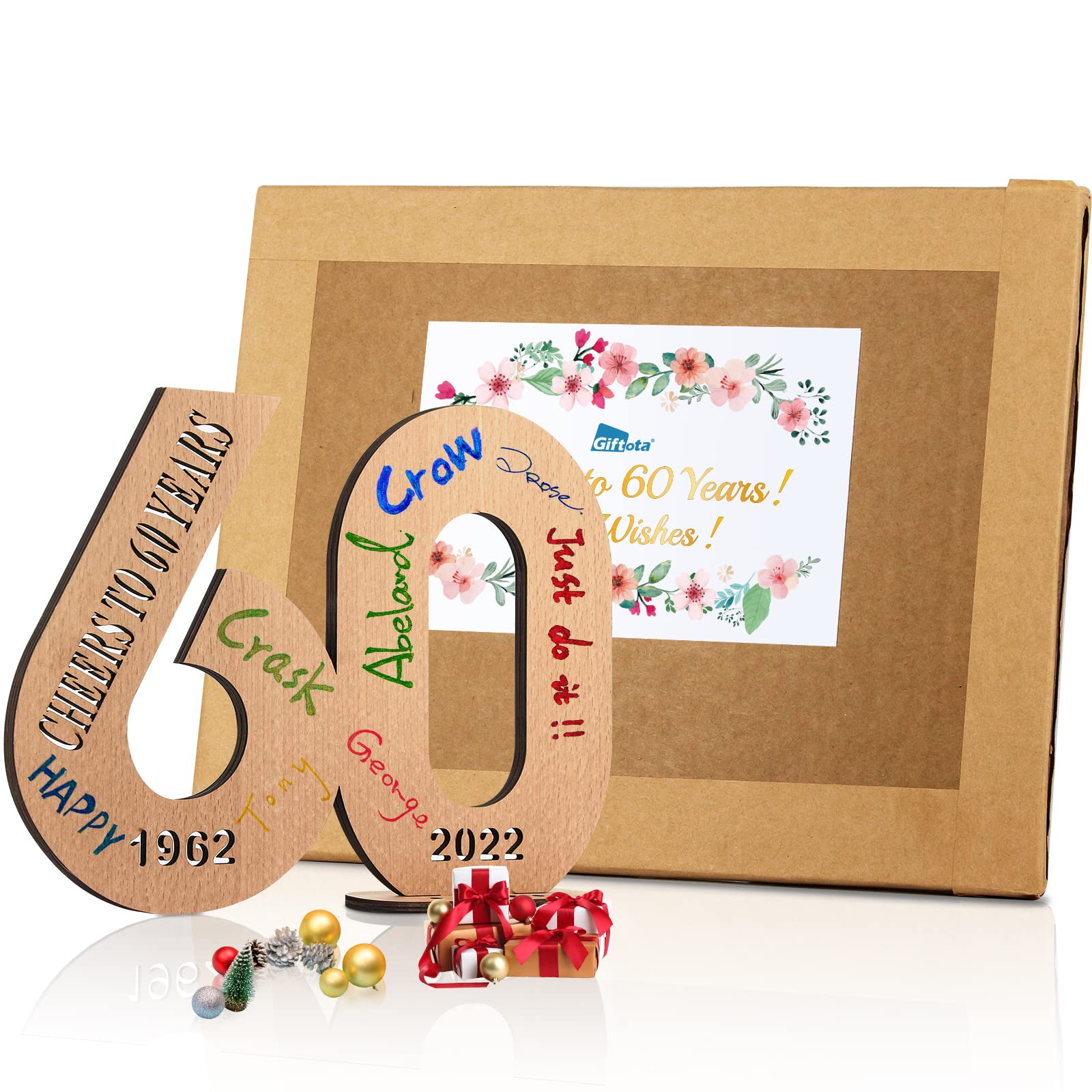 2023 - Libro degli ospiti in legno per 60° compleanno, per donne e uomini, con numeri annuali, in legno, per anniversario di matrimonio, regalo di compleanno