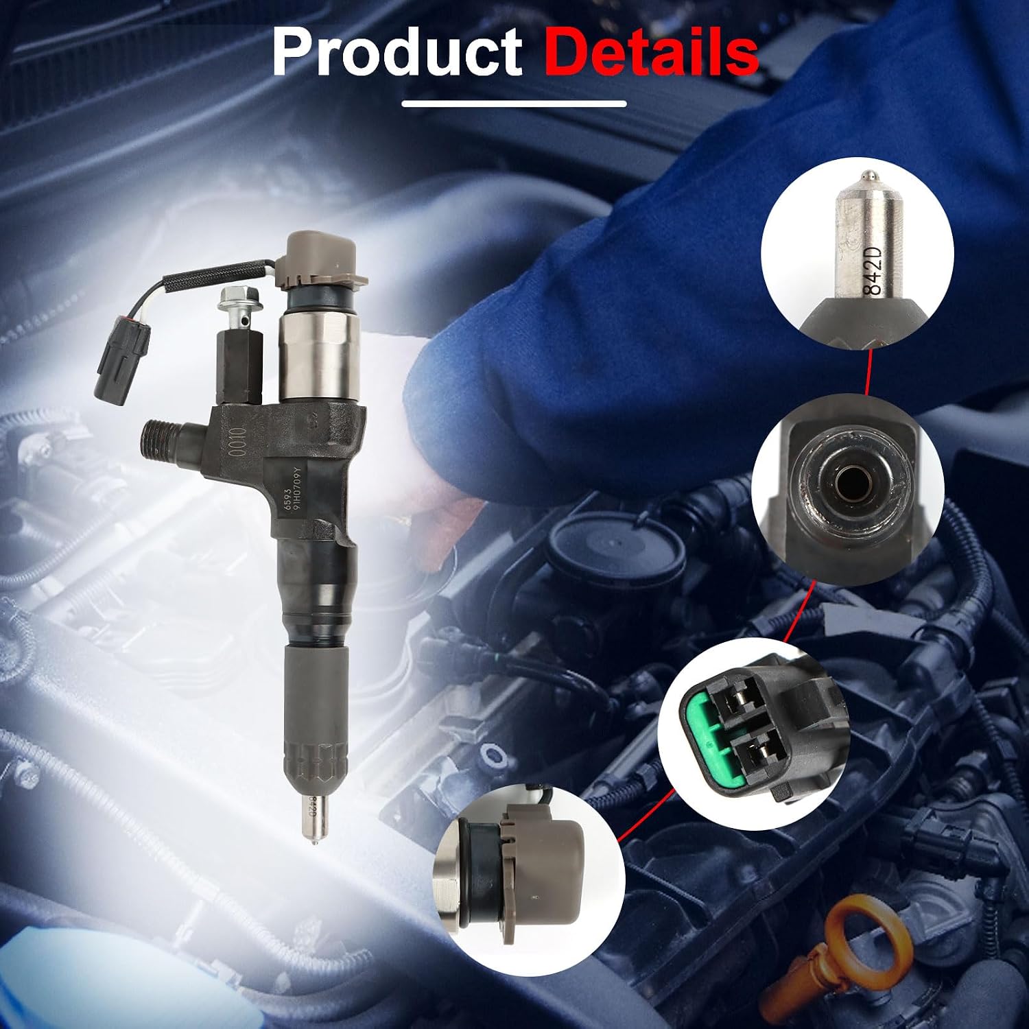 095000-6593 Diesel Fuel Injector 6Pcs Fits for 1984-2018 Hino J08E SK350-8 SK200-8 SK210-8 SK250-8 SK330-8 Replace OE 095000-6590 095000-6591 095000-6592