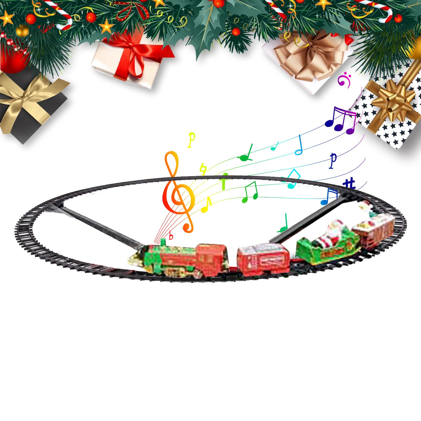 Tren Navideño para el Árbol Decoración Estacional con Sonido y Luz