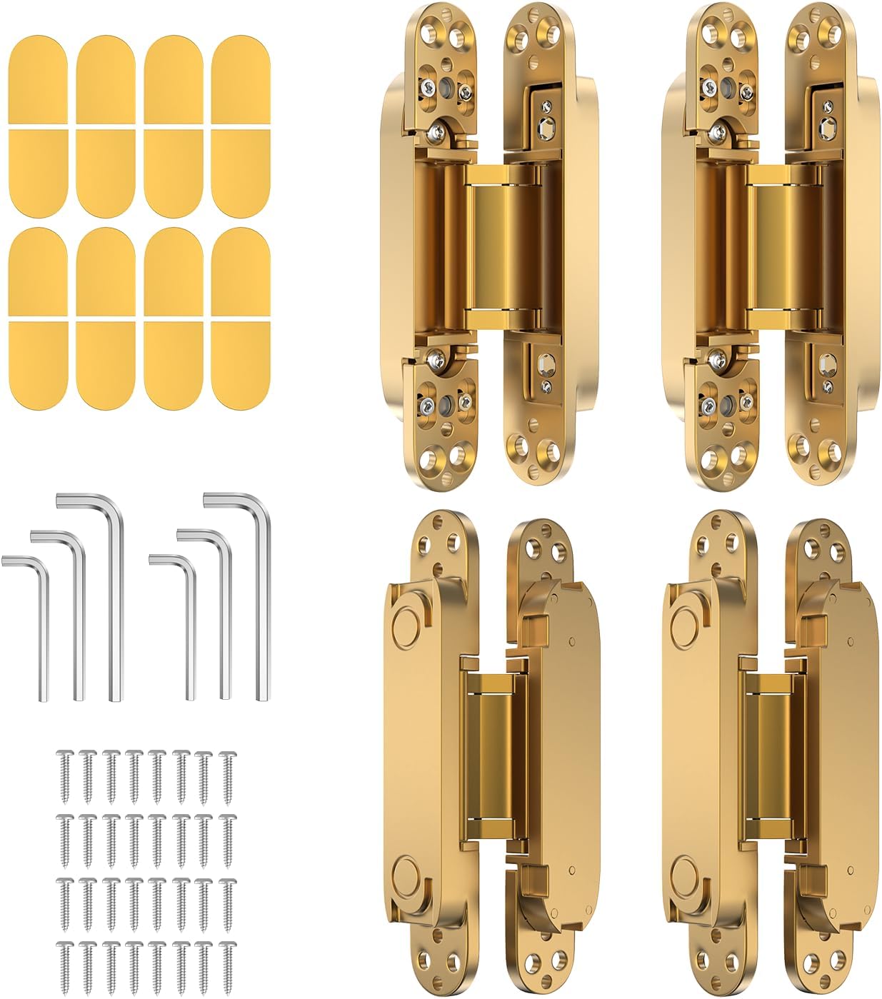 4-Pack 7 inch Hidden Hinges for Doors Invisible Hinges Concealed Zinc Alloy 180 Degree Swing 3 Way Adjustable Butt Silent Door Hinge 7 x 2.8 x 1 inch (Gold)
