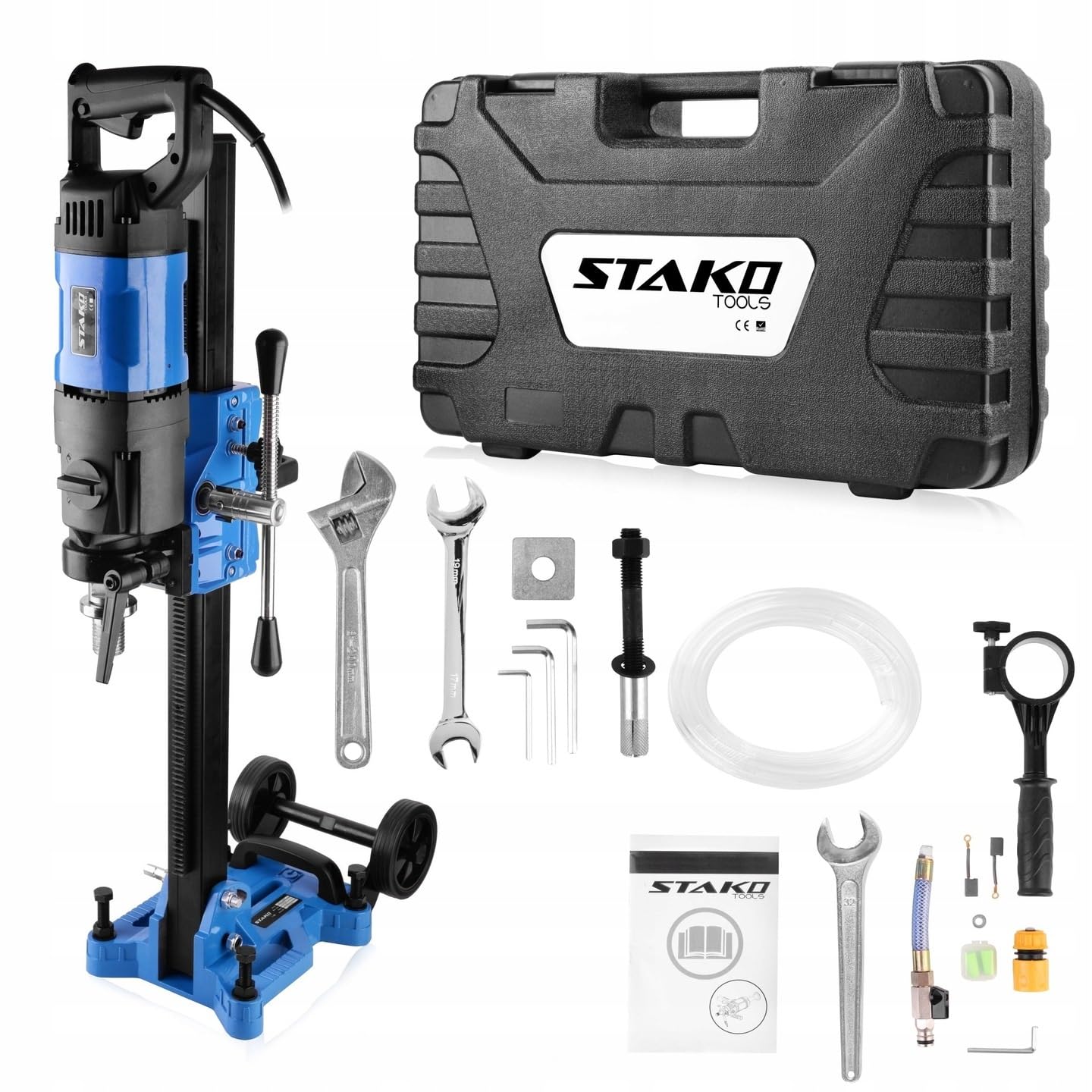 STAKO Professionelle handgeführte Diamant-Kernbohrmaschine mit neigbarem Bohrständer – Max. Bohrdurchmesser Ø202mm – 2100W Motor – 3-Gang-Getriebe – für Beton – 2730U/min – für Nass & Trockenbohrungen