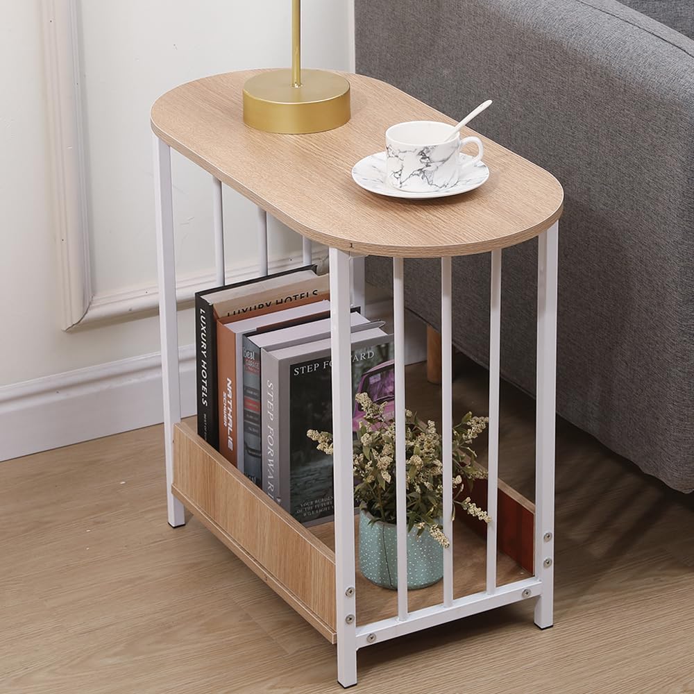 Rainbow Tree 2-Tier Narrow Side Table Walnut for Living Room，Sofa End Tables with Storage Slim ...