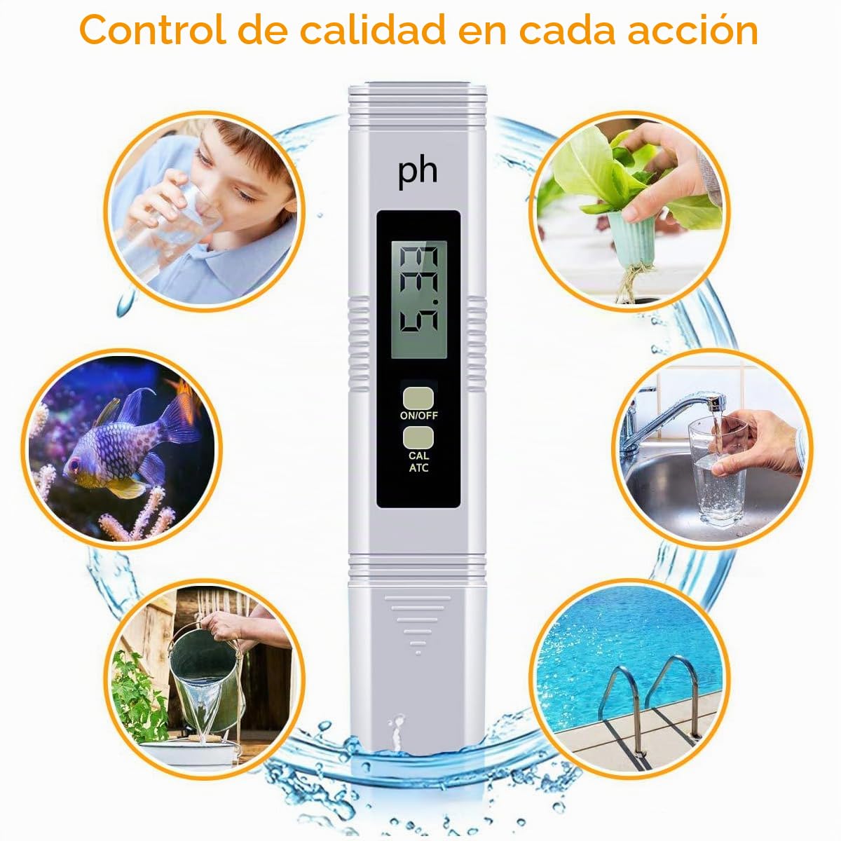 Medidor de pH Digital 0-14 para Agua, Piscina, Acuario, Hidroponía