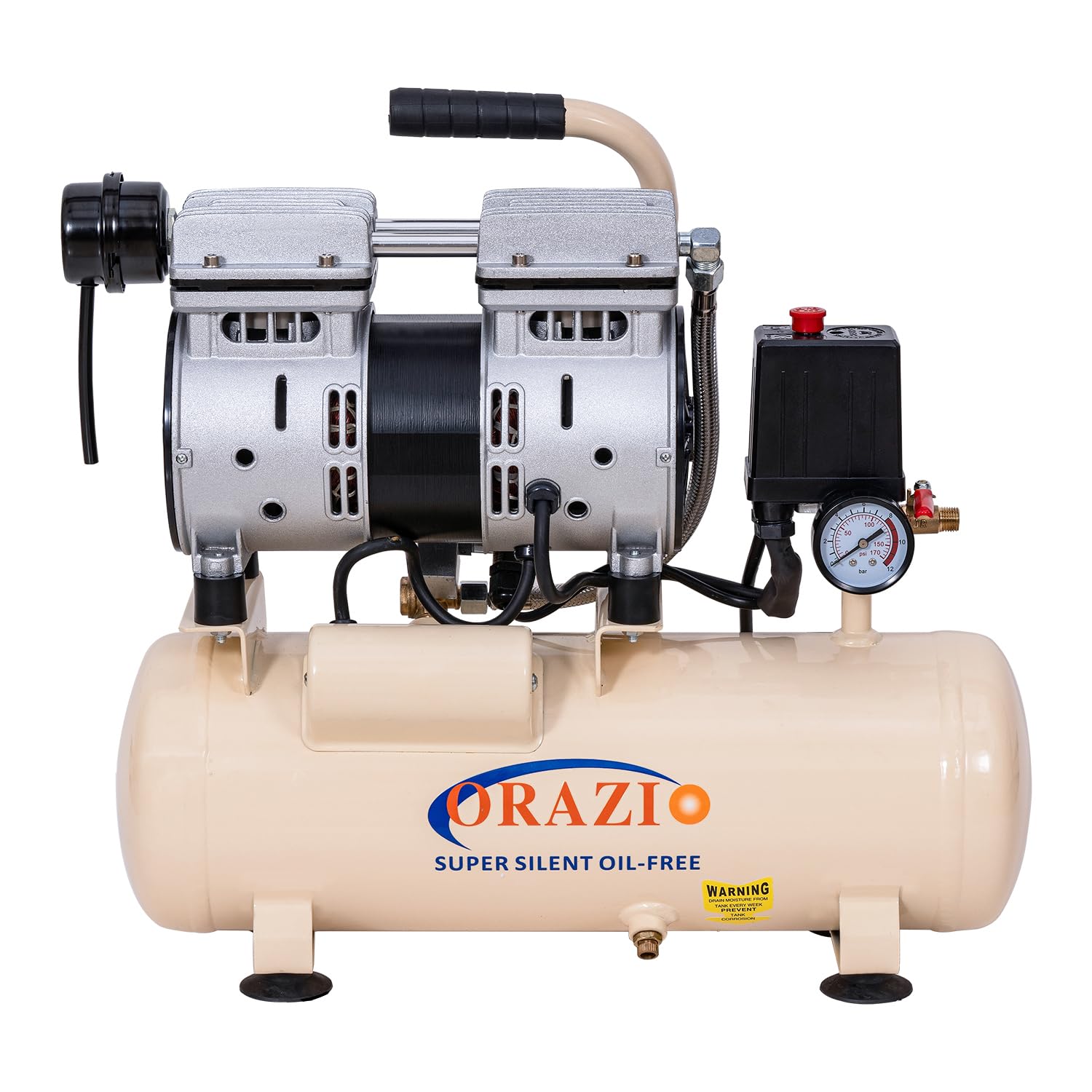 Orazio Red Air Compressor Oil Free 9 Litre, 550W 116Psi Low Noice Silent Portable Electric Air Compressor For Home Workshop, Mobile Garage, Dental Clinic 241183