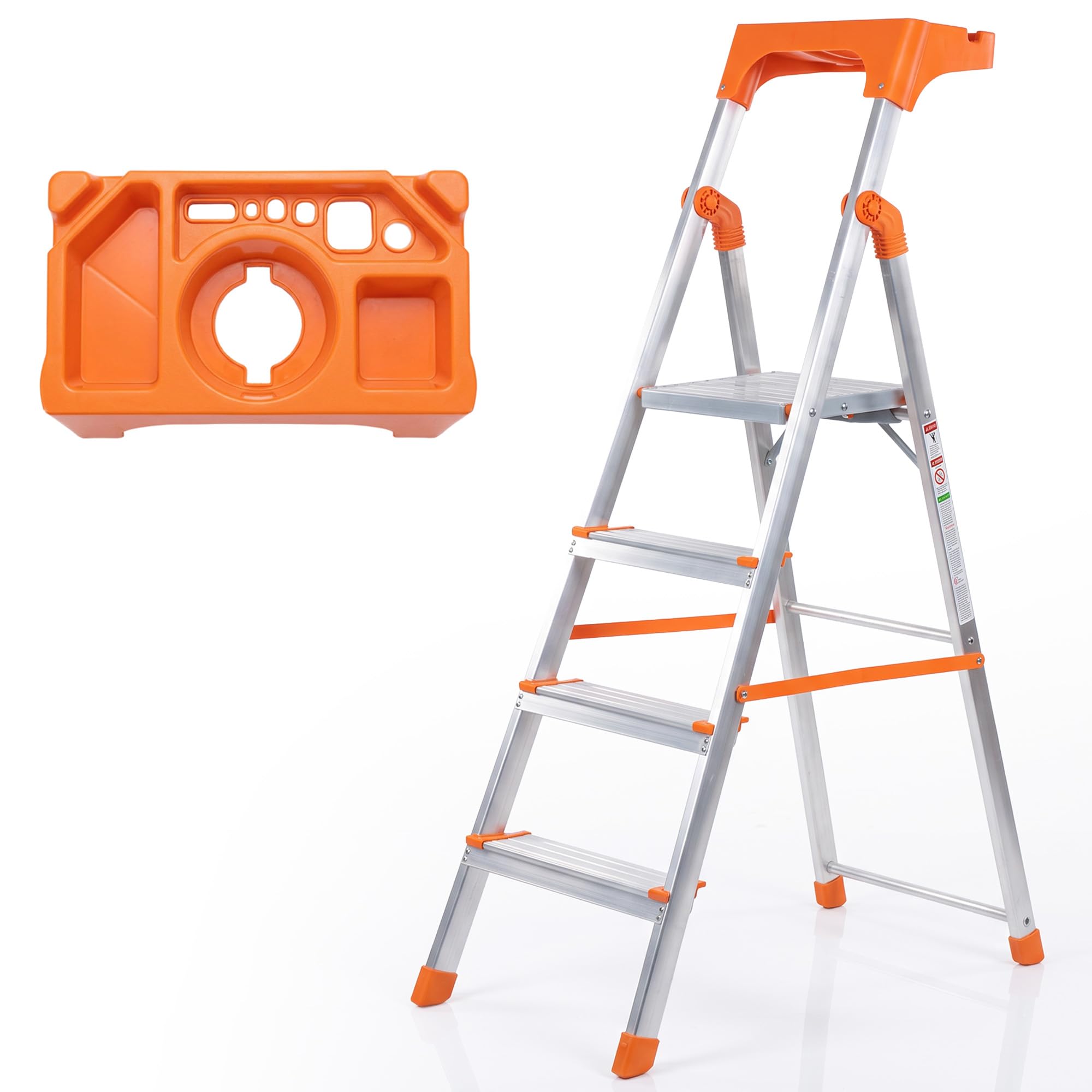 HOUZA Aluminium Ladder for Home 6 Steps Foldable with Railing & Anti-Skid Wide Steps | 6 Step Ladder for Home Use, Kitchen & Household | 250 Kg Load Capacity Folding Ladder | 5 Year Warranty (Orange) — Amazon image 12