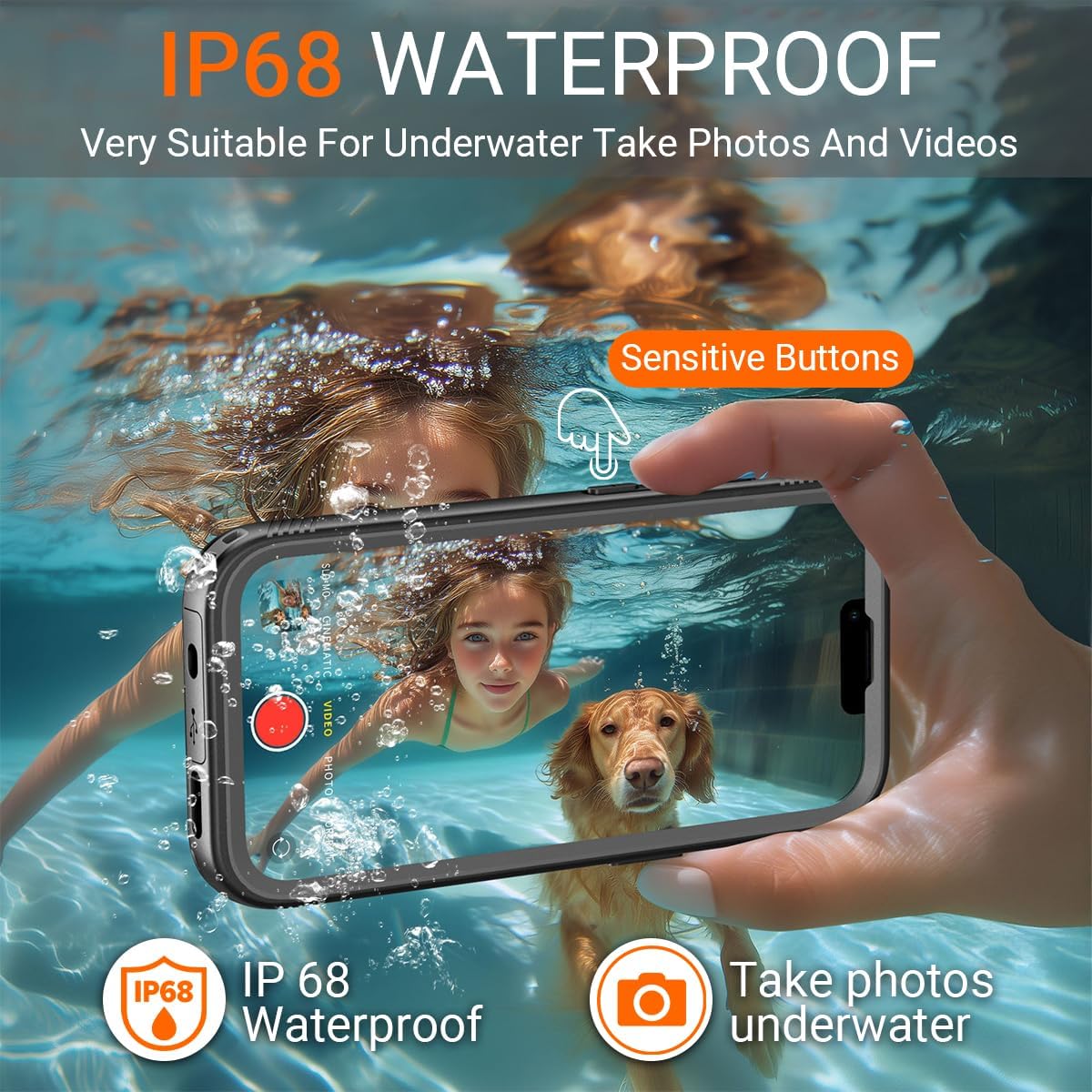 Custom Photo Case for iPhone 17 Pro Max Air 16 15 14 Plus 16e 13 12 Mini 11 SE XS XR 8 7 IP68 Waterproof Dustproof Personalized Collage Built-in Screen Protector Full Body Sealed Cover Black Clear