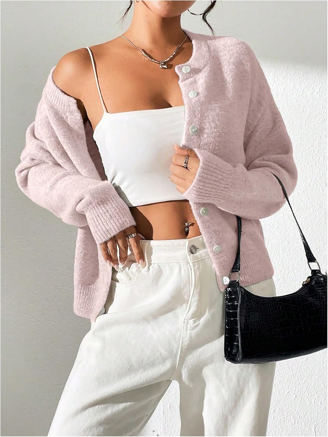 SweatyRocks Women's Fall Button Down Lightweight Cardigan Ribbed Knit Long Sleeve Crew Neck Sweater - Image 6