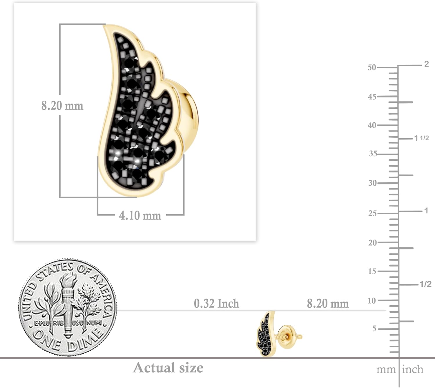 Dazzlingrock Collection 0.06 Ctw Round Black Diamond Angel Wing Stud Earrings for Women in 10K Solid Yellow Gold, Screw Back
