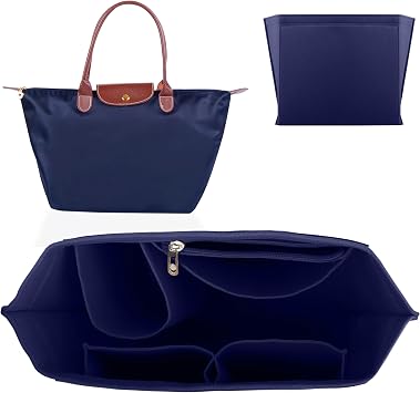 Bag Organizer Insert,Felt Purse Organiser Divider with Multi-Pocket and Zip,Folding Handbag Accessories Wallet Liner for Longchamp Le Pliage Tote Blue M