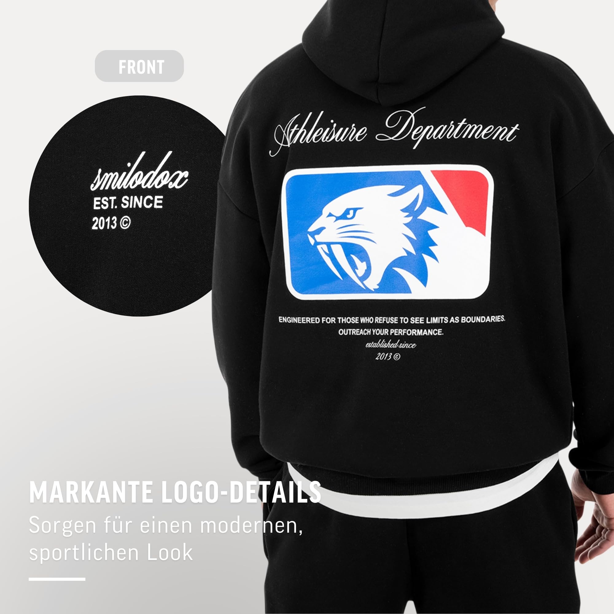 SMILODOX Hoodie Herren Striver, Oversized Kapuzenpullover mit Kängurutasche und Backprint, Pullover mit Rippbündchen, Streetwear, Baggy Fit, Casual Fit, Sportbekleidung für Gym & Freizeit