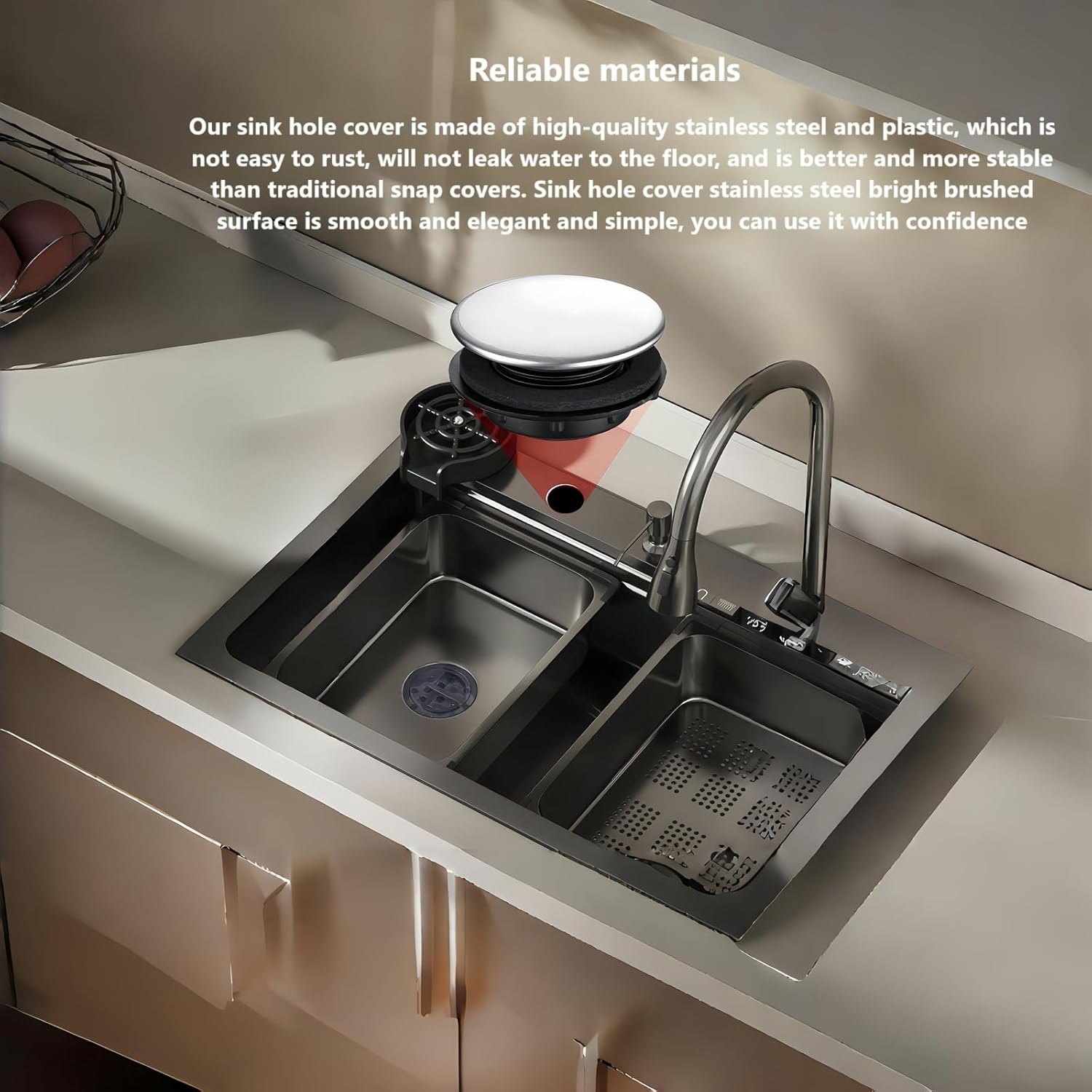 2 Pack Sink Hole Cover,Stainless Steel Kitchen Sink Hole Cover,Kitchen Faucet Hole Cover thumbnail