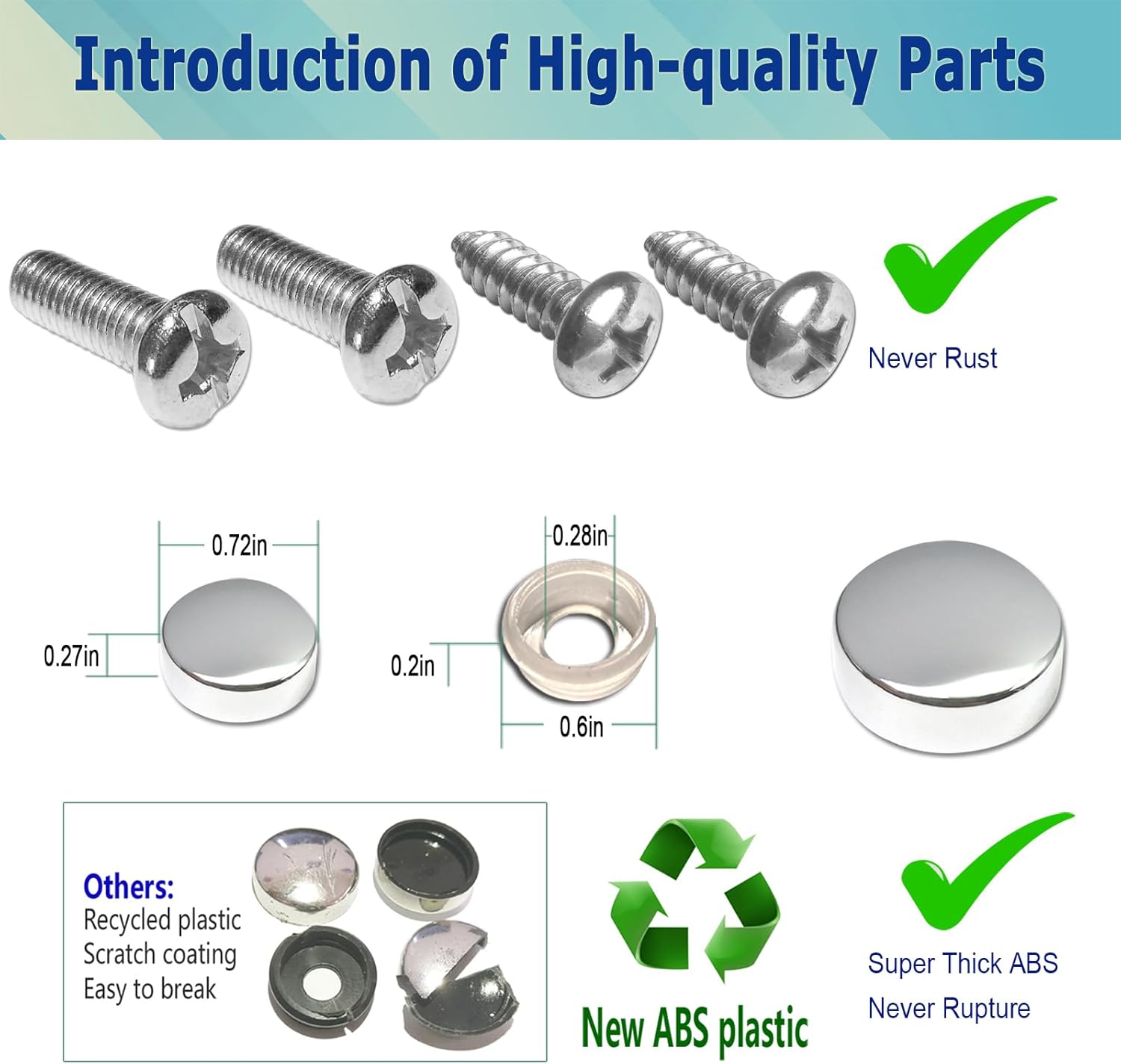 Stainless Steel License Plate Frames- 2 Pack Mirror Polished Car Plate Holder, with Screws, Chrome Caps, Heavy Duty Rustproof Metal Front Rear Car Tag Frame