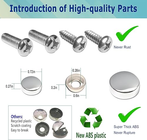Miniatura 7 de Marcos de matrícula de acero inoxidable, paquete de 2 soportes para placa de automóvil pulido con espejo, con tornillos, tapas cromadas, marco de