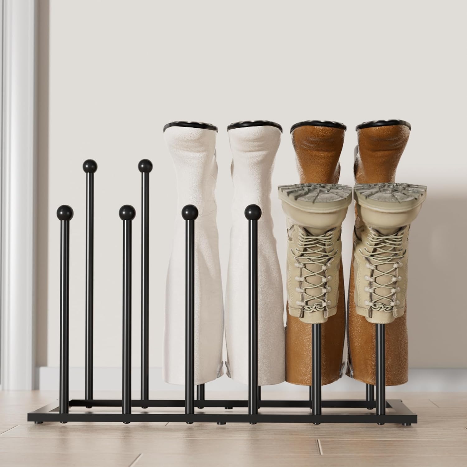 Free Standing Shoe Racks for Boots - Boot Rack for 6 Pairs, Boot Storage, Shoe Organizer for Closet, Entryway, Garage, Porch, Bedroom, Patio Outdoor and Hallway, Boot Holders to Keep Them Straight Black Large Size 6 Pairs