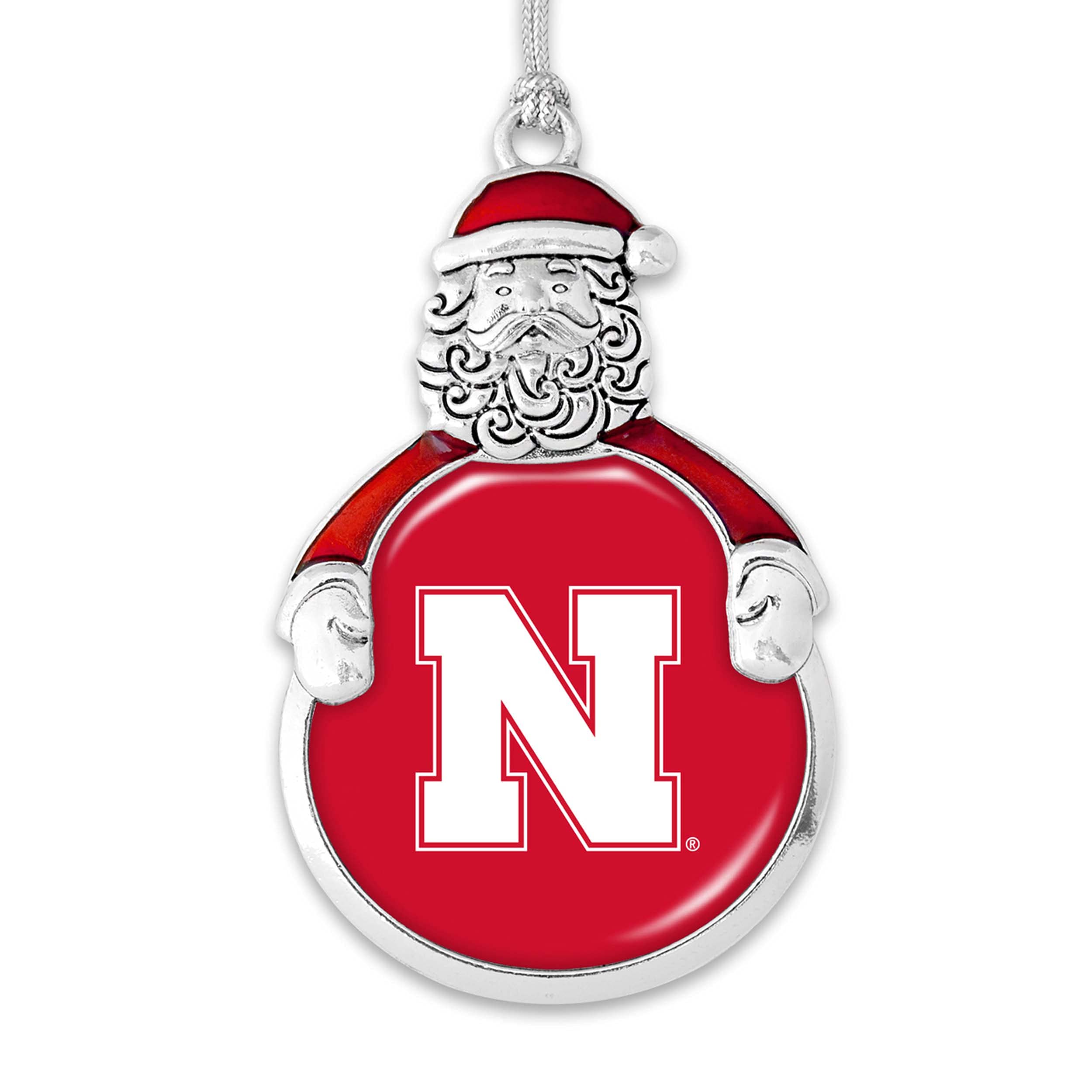 From the Heart Enterprises Nebraska Cornhuskers Santa with Team Logo Silver Metal Christmas Ornament Gift Tree Decoration Red