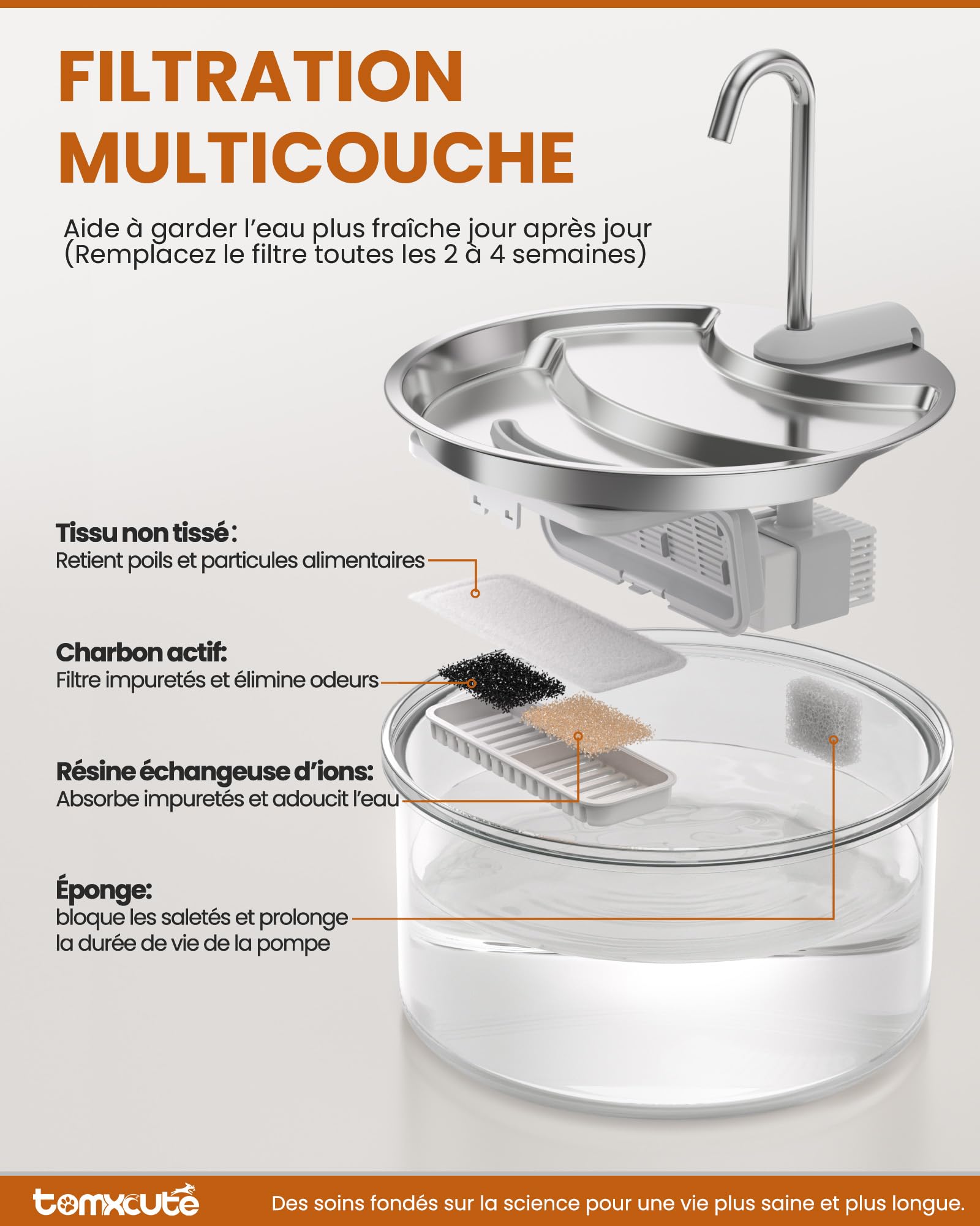 TOMXCUTE Fontaine à Eau Chat Verre 2,5L avec Niveau Visible 360°