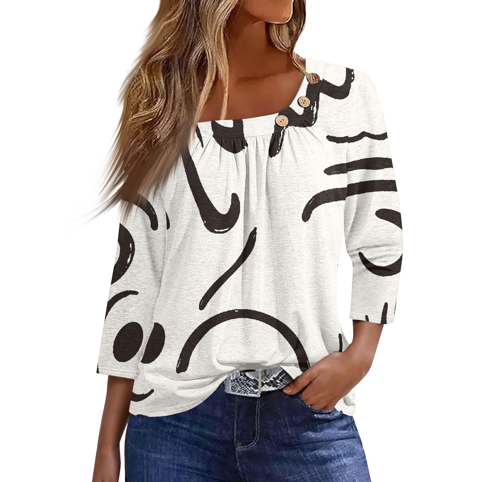 SCBFDI Ropa De Mujer, Camiseta Mujer Verano Manga De Siete Puntos Tops Moda Sportiva Cuello Redondo a Rayas Blusas Ligero Volante, Camisa Mujer Elegante