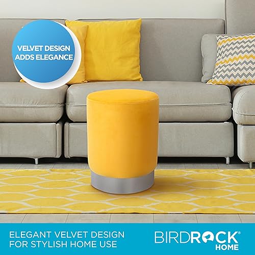 Miniatura 24 de BIRDROCK HOME Taburete otomano redondo – Diseño moderno de taburete acolchado suave – Ideal para sala de estar, dormitorio, reposapiés compacto,
