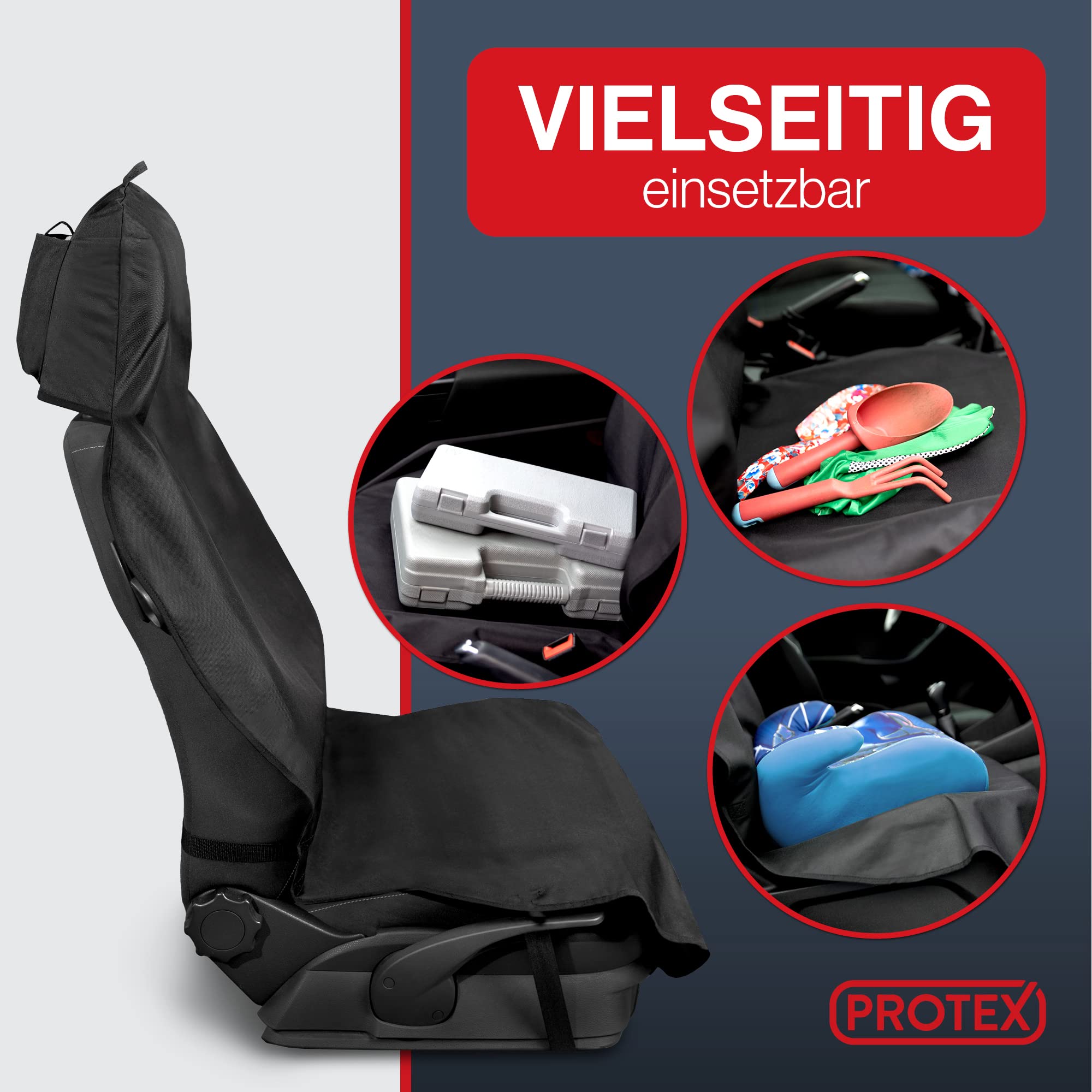 PROTEX® Autositzschoner [Testsieger 2025] Werkstattschoner - Rutsch- und wasserfestes, schmutzabweisendes Material - Ideale Passform - schwarz (2 Stück)
