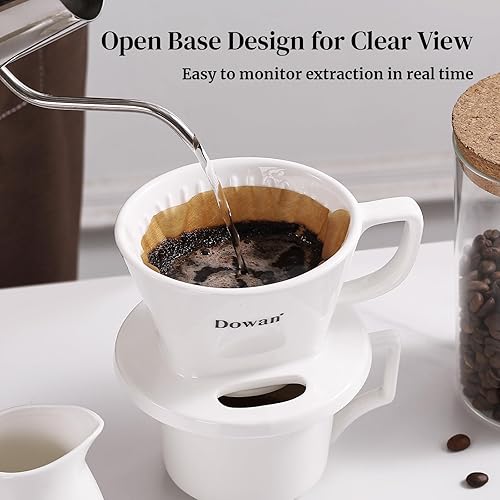 Miniatura 4 de DOWAN Gotero para verter sobre café, cafetera no eléctrica (blanco con diseño de base abierta)