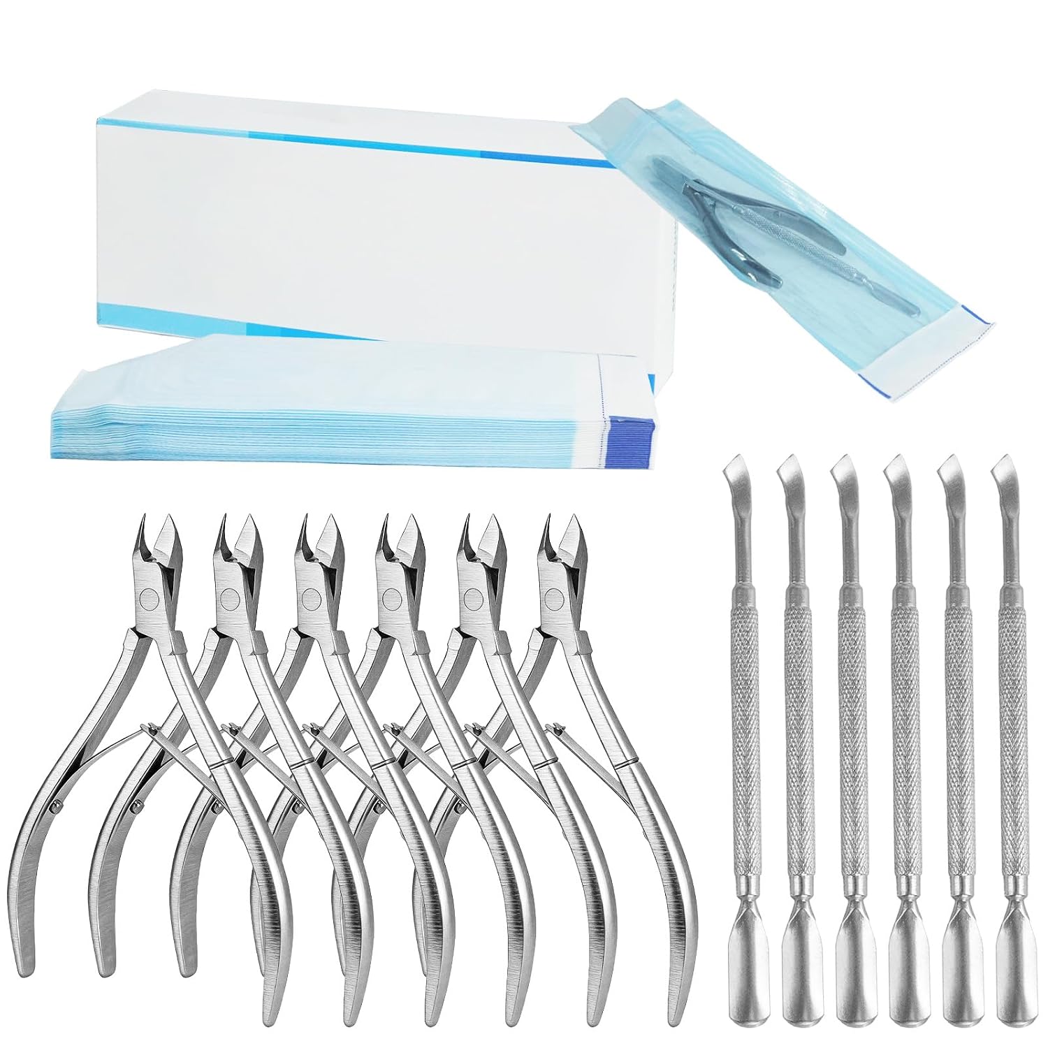 12 Pcs Cuticle Trimmer with Pusher, Stainless Steel Manicure Pedicure Tool Kit Cuticle Nipper Cutter with 200 Self Sealing Storage Pouches Nail Care Tools