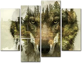 Wolf 4 Pieces Modern Canvas Painting Wall Art The Picture for Home Decoration Wolf Pine Trees Forest Wolf Animal Print On Canvas Giclee Artwork for Wall Decor