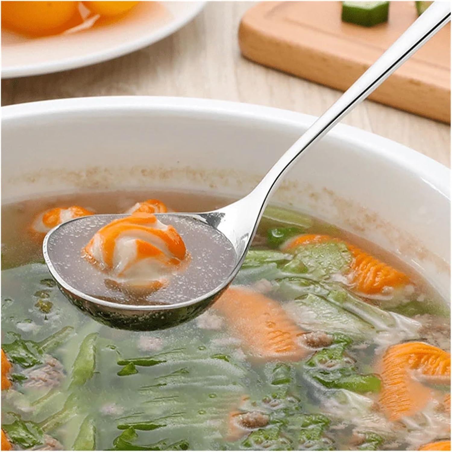 Stainless Steel Thickening Spoon Long Handle Hot Pot Soup Ladle Home Kitchen Essential Tools(2pcs S)
