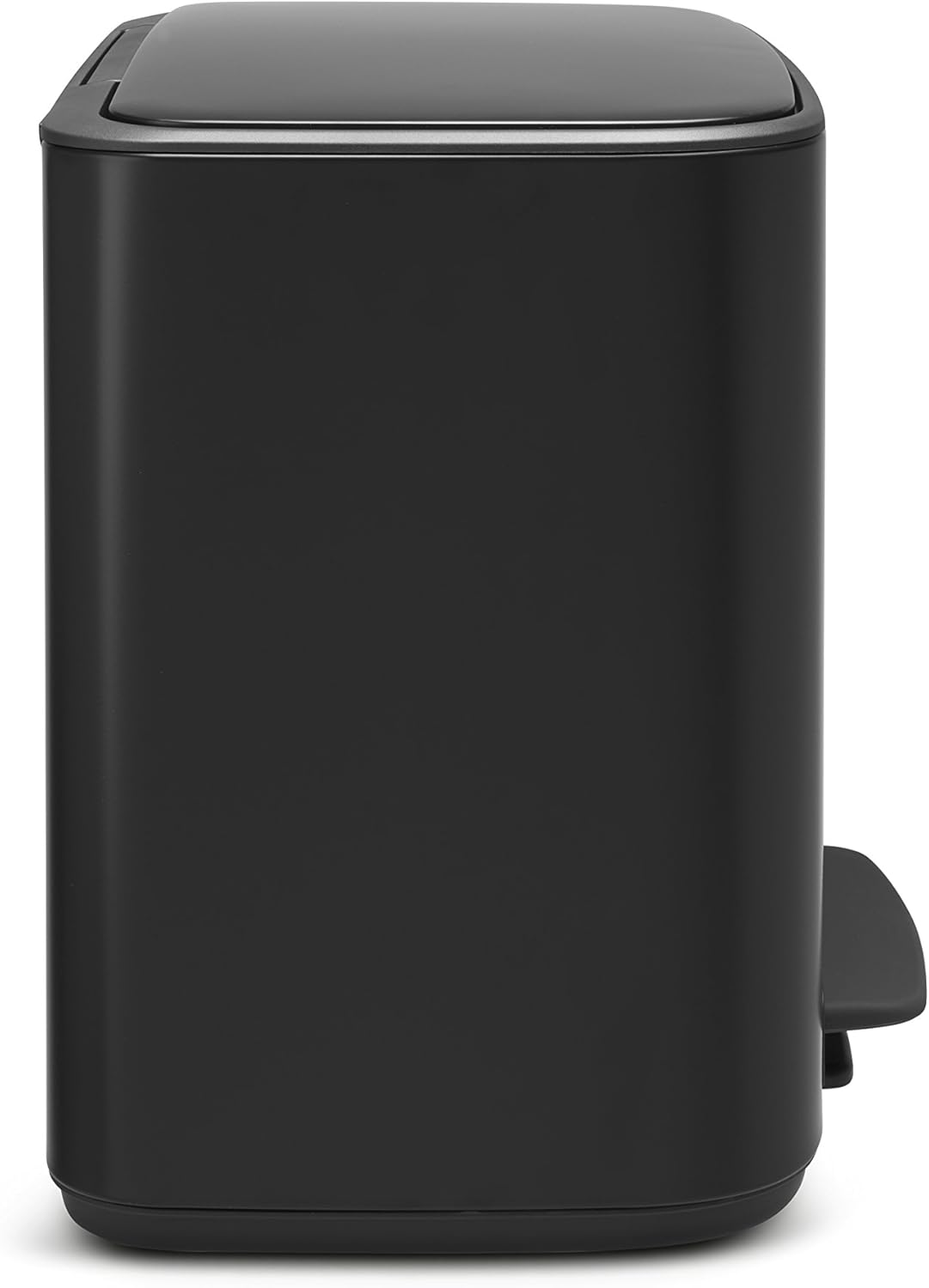 Brabantia Bo Step-On Kitchen Trash Can with Single Compartment | Matt Black | 9.5 Gal Inner Bucket | Soft-Close Garbage Can, Light Pedal Operation, Stay-Open Lid | Fits Against Wall | + Trash Bags