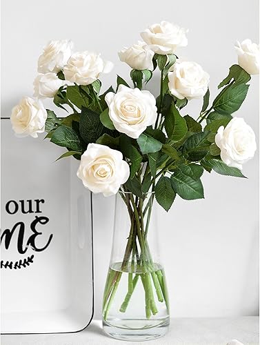 Miniatura 173 de FiveSeasonStuff 12 tallos de flores artificiales, rosas de seda de tacto real para decoración de bodas, ramos de novia, centros de mesa, fiestas y 9