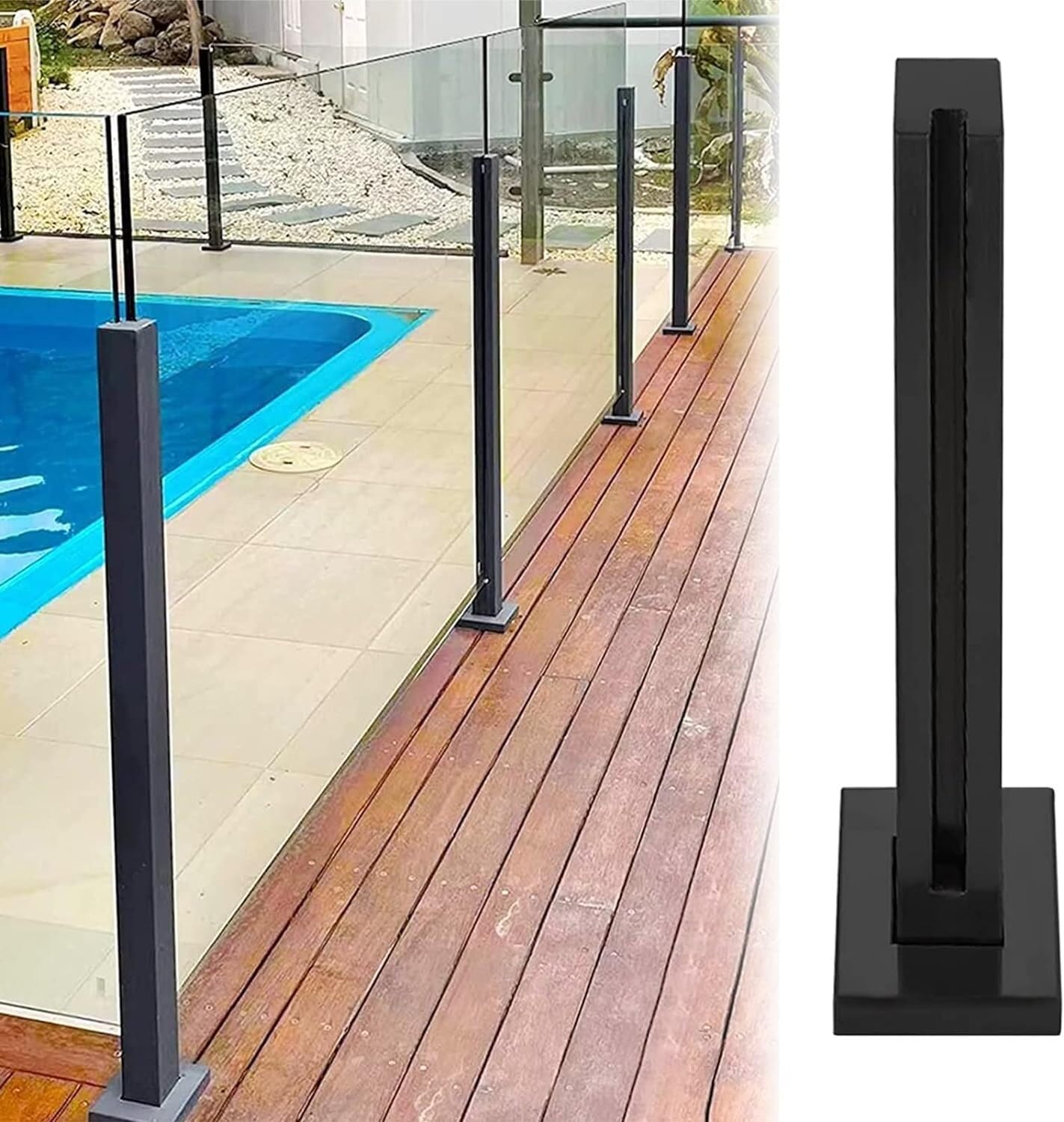 Poste balaustrada de vidrio negro montaje piso para cercas 8