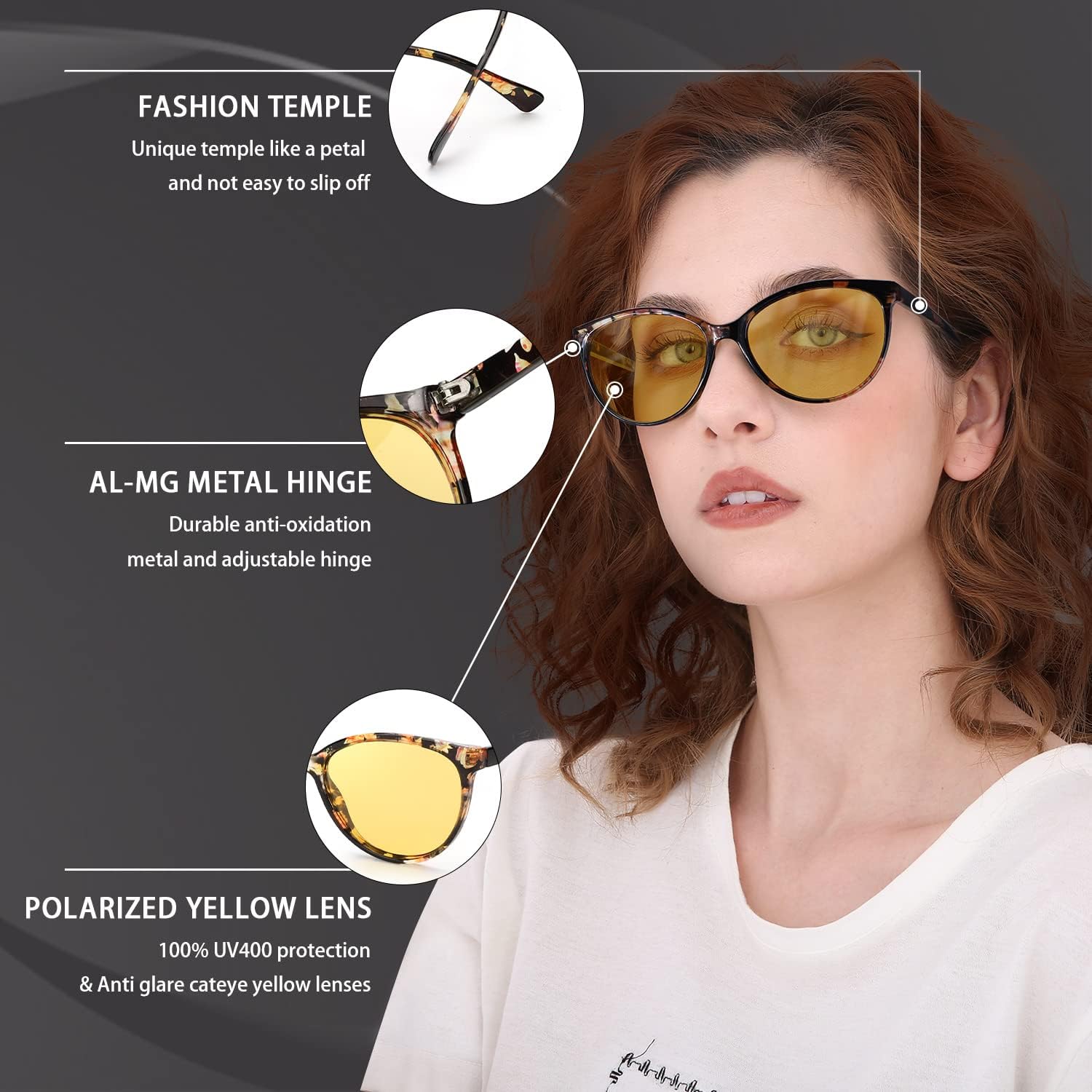 TJUTR Night-Vision Glasses for Women, Polarized Night-Driving Glasses Reduce Glare Nighttime Glasses UV Protection - Image 6