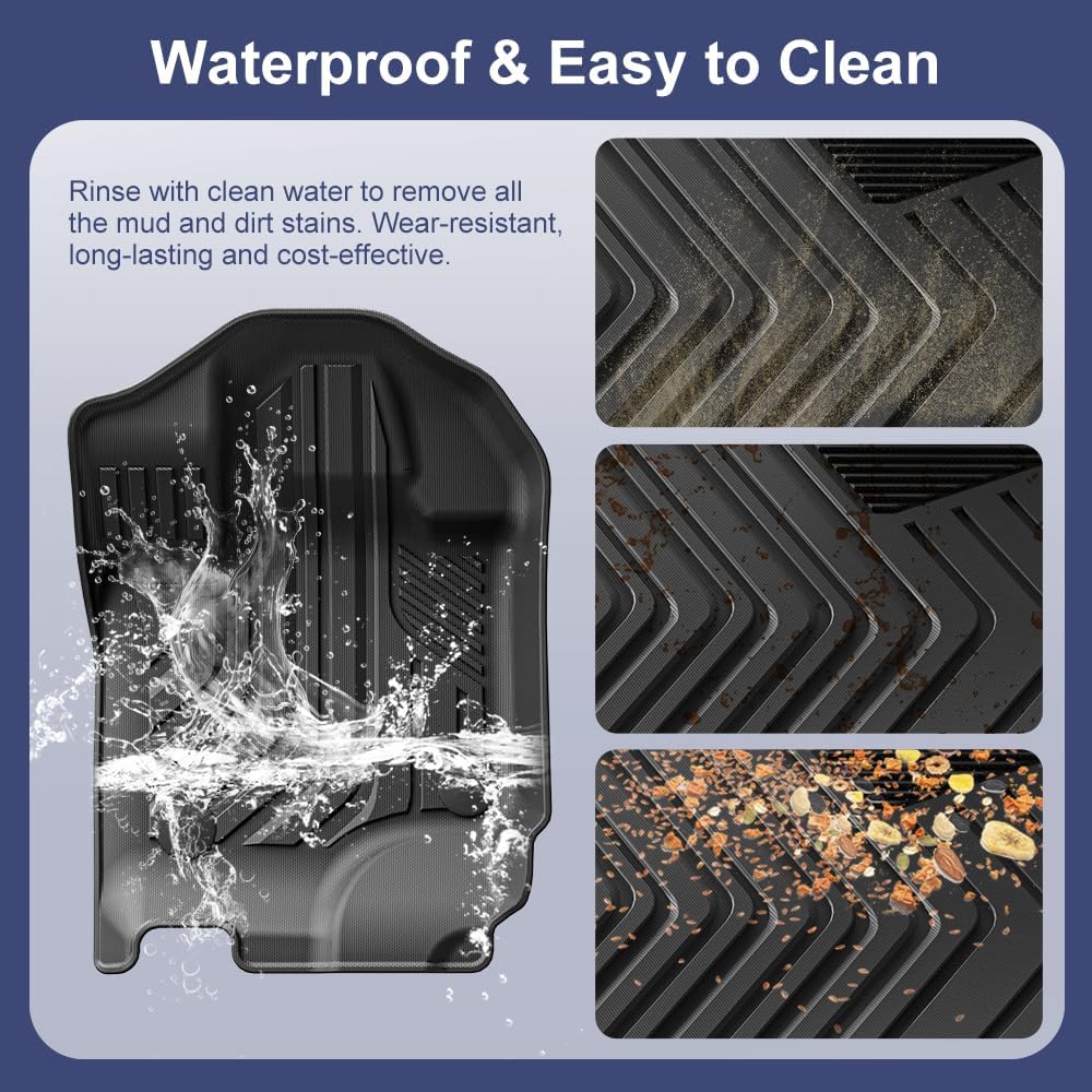 TPE Car Floor Mats for Ford F-150 2015-2025 & F150 Lightning 2022-2025 SuperCrew (Rear w/o Fold Flat Storage), Custom Fit Carpet Floor All Weather Truck Mats - Front and Rear Row, 3PCS