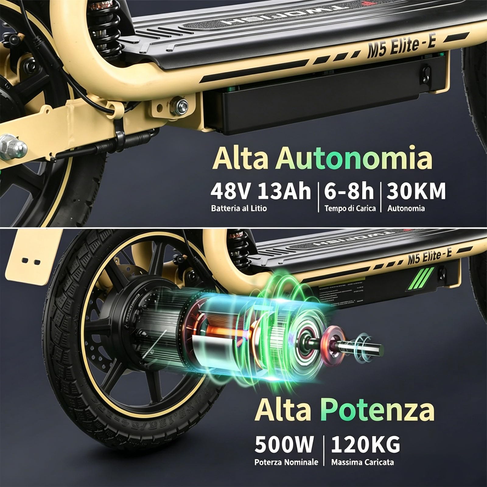 Monopattino Elettrico Pieghevole per Adulti, Scelta Ideale per Gli Spostamenti Quotidiani, Cambio a 3 Velocità, Con Specchietto Retrovisore, Display, Doppia Sospensione