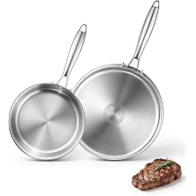 P&P CHEF Stainless Steel Frying Pan, 8+10 Skillet for Cooking, 2 Pcs