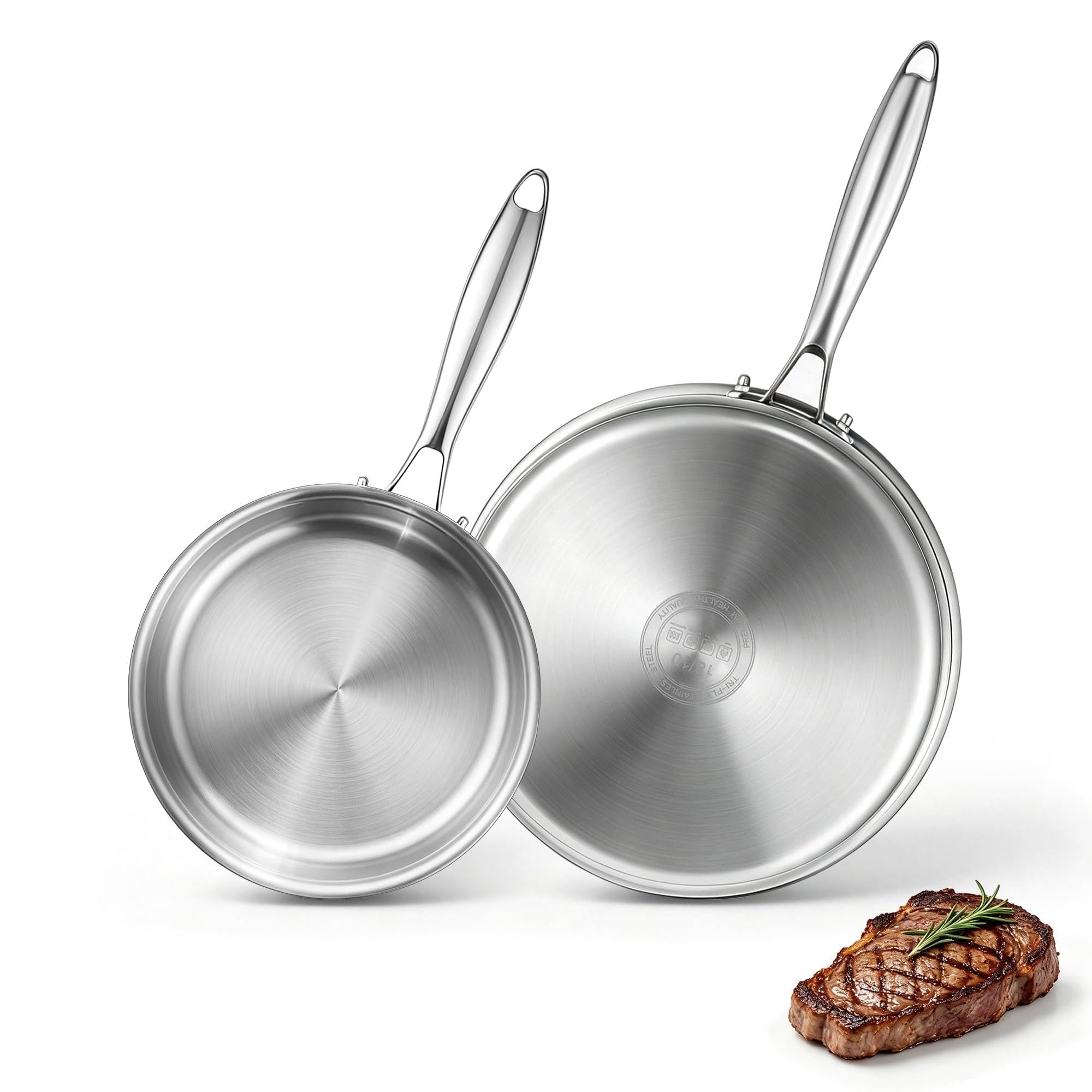 P&P CHEF Stainless Steel Frying Pan Set - 8 & 10 Inch -1 P&P CHEF Stainless Steel Frying Pan Set - 8 & 10 Inch -1
