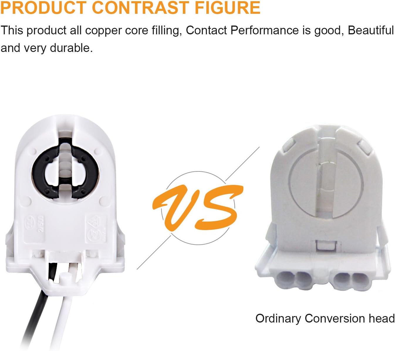 JACKYLED Screw Type T8 Lamp Holder with wires 50-Pack UL Non-shunted Tombstone Light Socket for LED Fluorescent Tube Replacements - - 