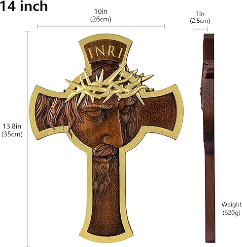 Miniatura 2 de BGCOPPER Corona de espinas Jesús Cruz Wll Decoración, Cruz de madera hecha a mano para pared, Crucifijo INRI Crucifijo de pared para el hogar,