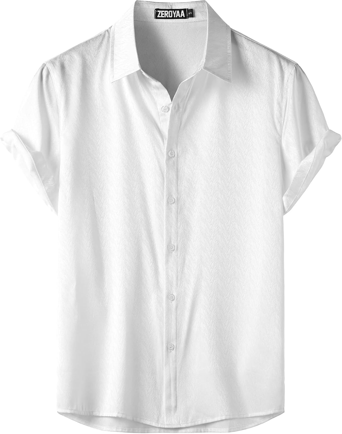 ZEROYAA Men's Luxury Shiny Satin Jacquard Shirt Modern Fit Short Sleeve Button Down Shirts for Summer Party Prom