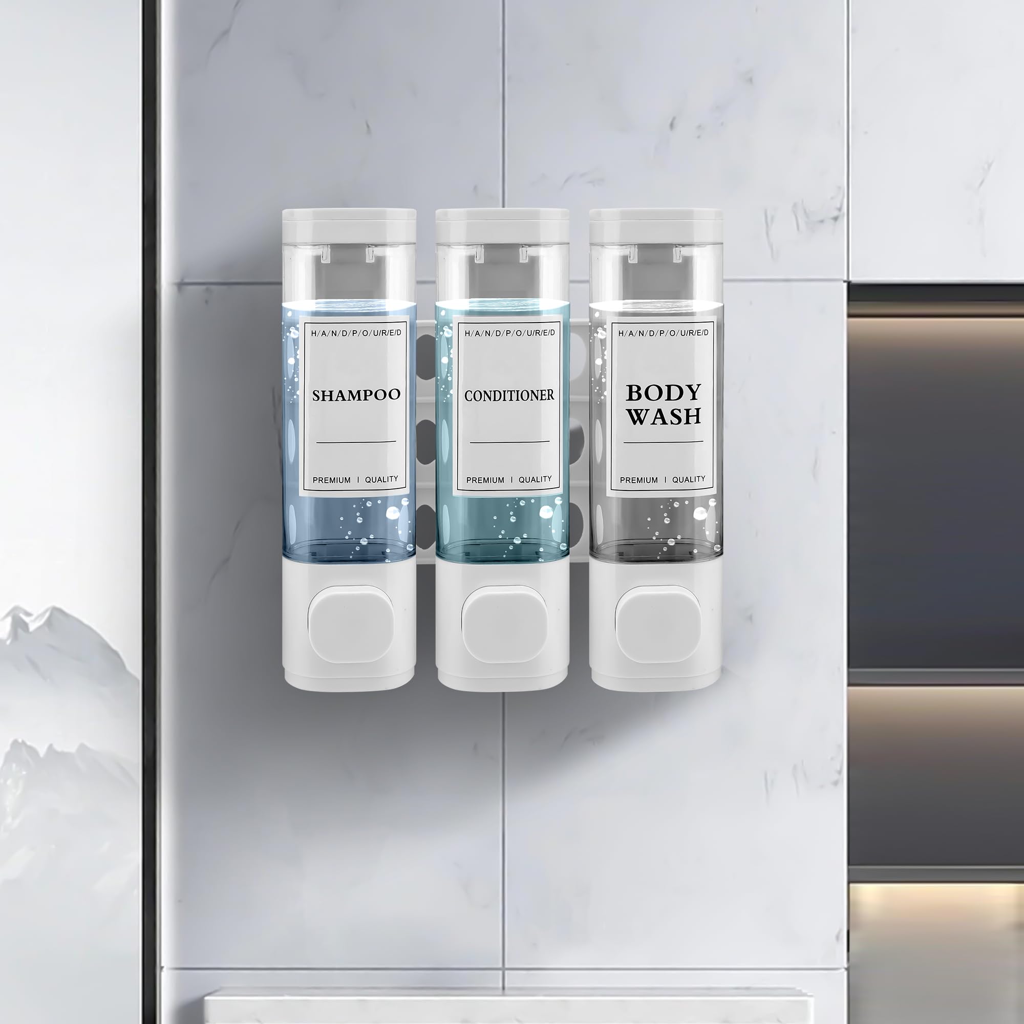 Dispensador de jabón para Montaje en Pared, dispensador de jabón líquido, dispensador de jabón de Mano, Gel de Ducha, detergente para Hotel, hogar (Blanco)
