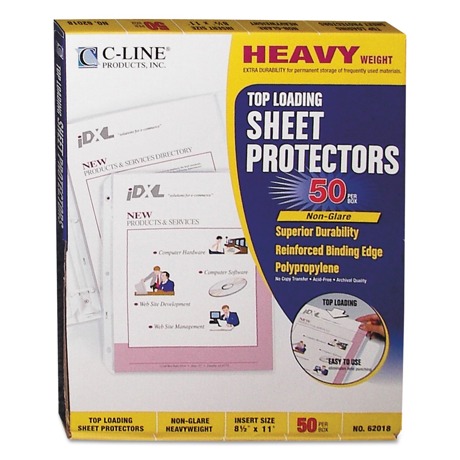 C-Line 62018 Heavyweight Polypropylene Sheet Protector, Non-Glare, 2-Inch , 11 X 8 1/2, 50/Bx