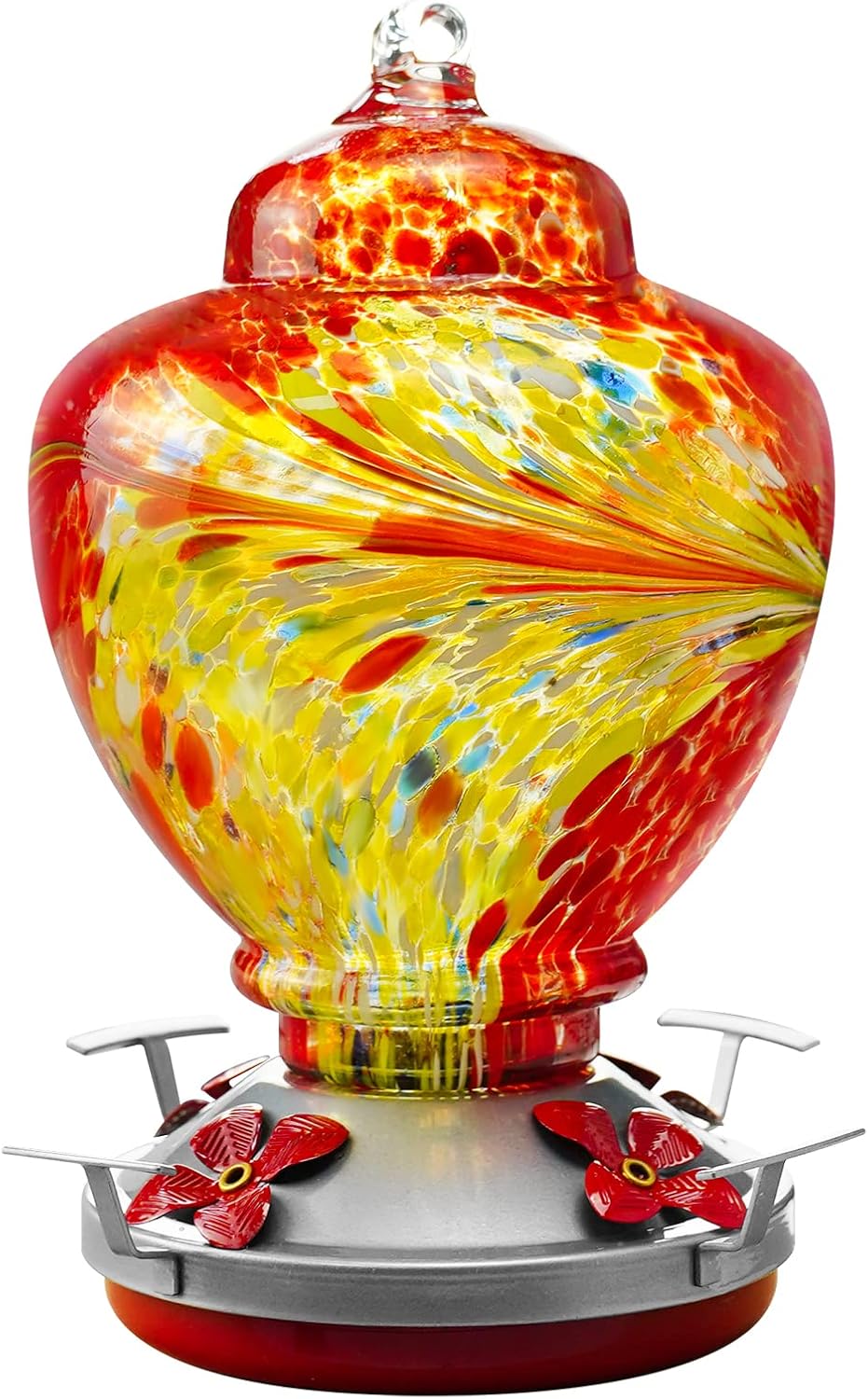 Ordenado Hummingbird Feeders for Outdoors, Hand Blown Glass Hummingbird Feeder with Perch, 32 Ounces Nectar Capacity, Hummingbird Feeders for Outside Hanging, Leakproof and Easy to Clean & Fill