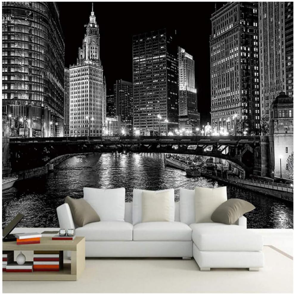 Amazon Xbwy カスタム3d壁画壁紙白黒街夜風景壁画リビングルームテレビの背景 280x0cm 壁紙