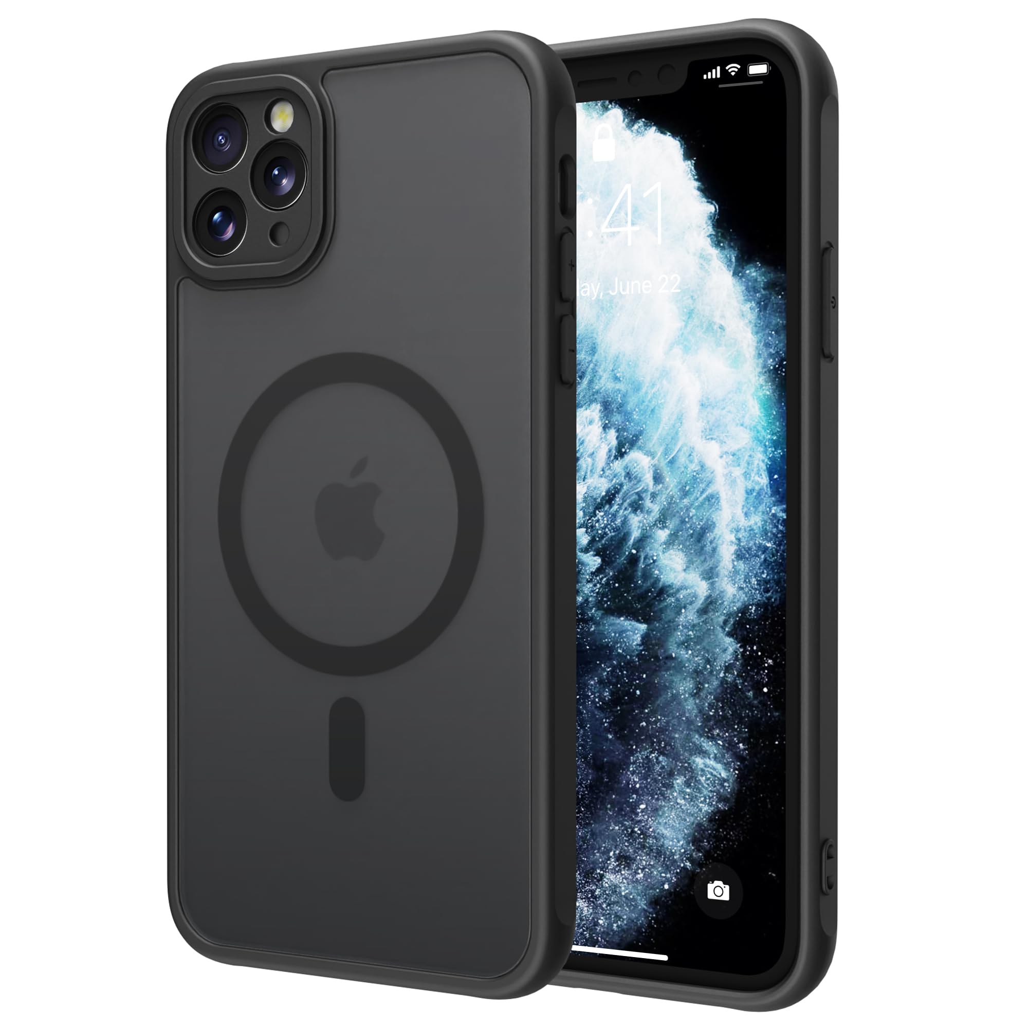 PinLiSheng iPhone 11 Pro ケース MagSafe 対応 ワイヤレス充電 耐衝撃 マット半透明 TPU+PC カバー 米軍MIL規格 アイフォン11 Pro 衝撃吸収 ストラップホール付き 携帯スマホケース (ブラック, iPhone 11 Pro)