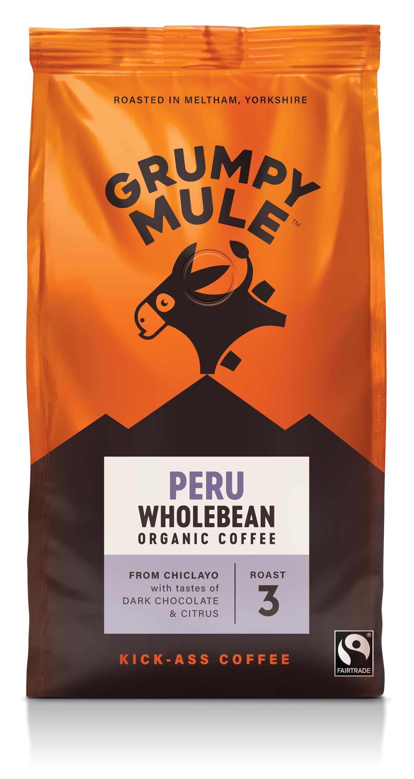 Grumpy Mule Peru Café Feminino Organic (Whole Coffee Beans) with notes of Dark Chocolate and Citrus 200g