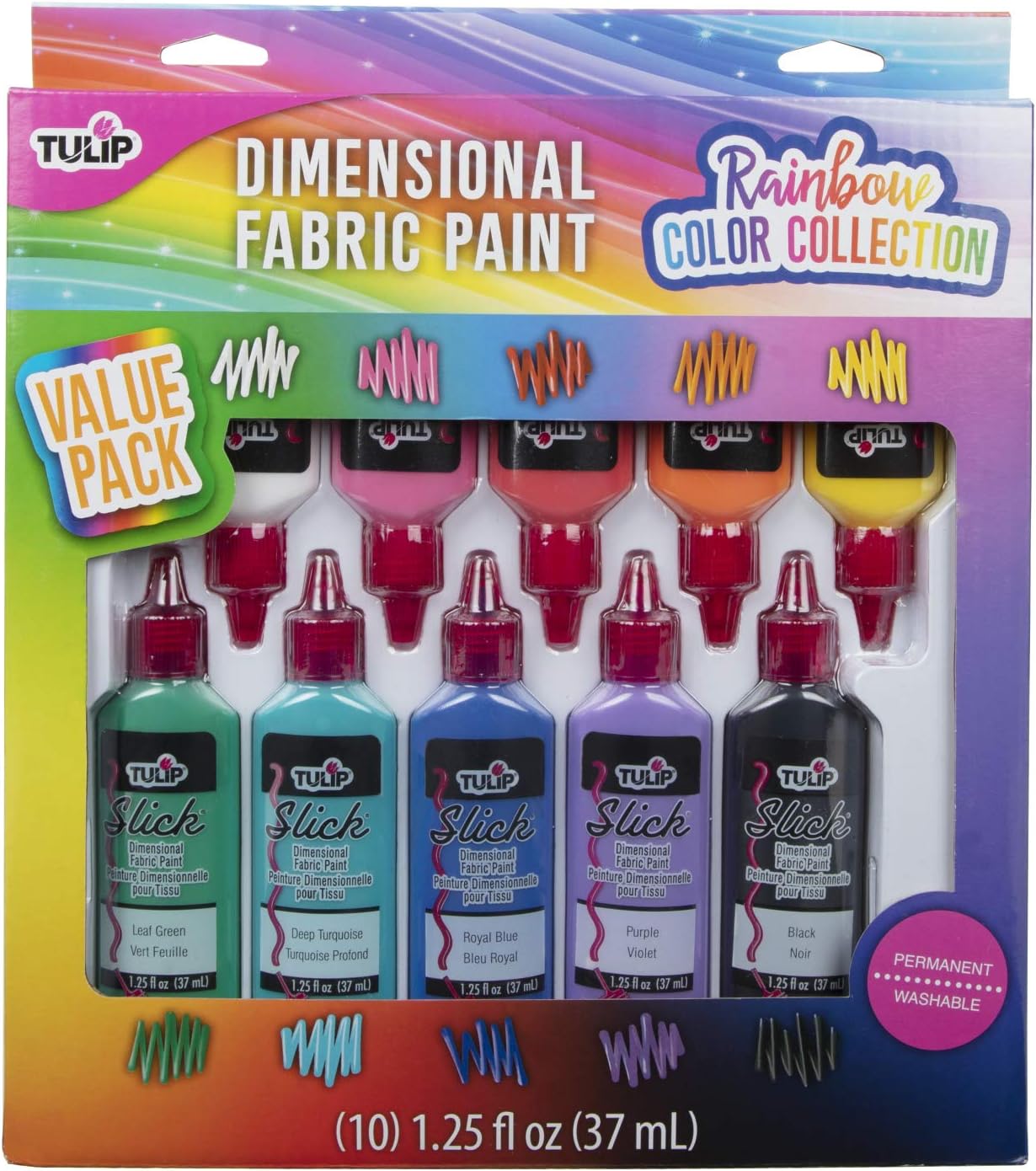 Tulip Puff Paint Kits Rainbow Color Collection, 1.25 Fl Oz (Pack of 10)