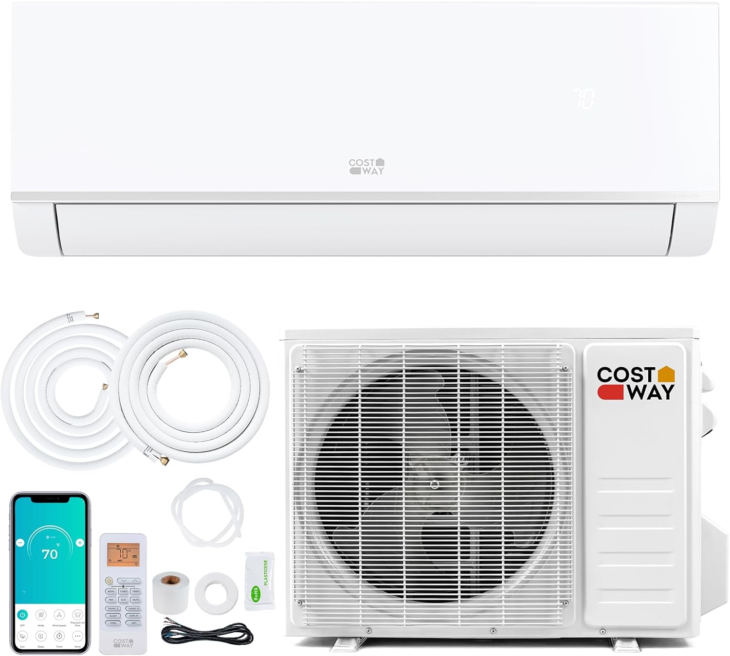 COSTWAY 12000 BTU Mini Split Air Conditioner & Heater, 20 SEER2 115V Wifi Enabled Energy Efficient Inverter Split AC Unit Up to 750 Sq. Ft, with Heat Pump & Installation Kit (Blast Pro Series)