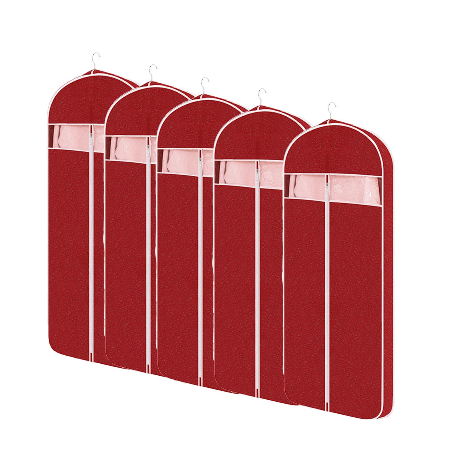 borsa per vestiti, Confezione da 5 borse in tessuto non, borsa viaggio for abiti con finestra trasparente, custodia for riporre indumenti, organizer for guardaroba(Red,110x60x10cm)