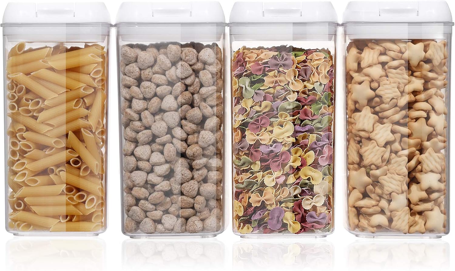 Airtight Food Storage Containers, Aitsite 4 PC BPA Free Sealed Container Clear Case with Easy Lock Lids,Kitchen Pantry Organization Set, Include Labels+Marker+Spoons, 1.2L × 4 PC