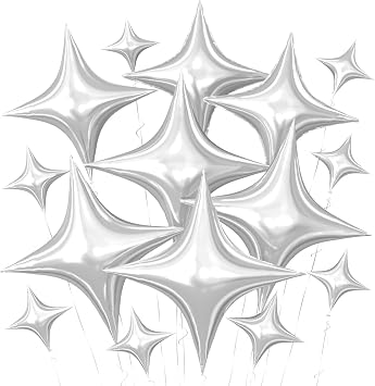 Silver Star Balloons,15Pcs Silver Star Foil Balloon,26/18/10 Inch Quadrangle Helium Balloons for Graduation Wedding Birthday Prom Anniversary Baby Shower Party Decorations
