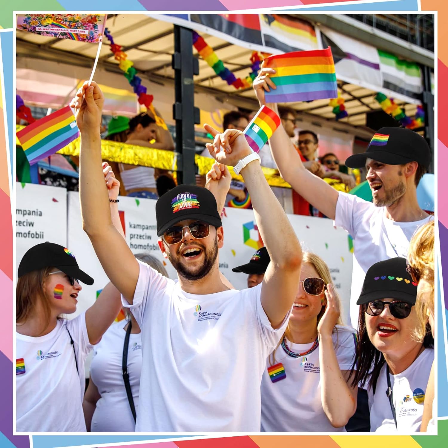 Xuhal 6 Pcs Embroidered Pride Rainbow Hat for Men Women LGBT Baseball Hats Adjustable Washable LGBTQ Cap Gifts